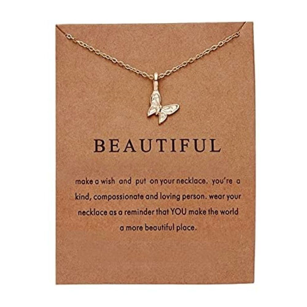 GOLD PLATED BEAUTIFUL BUTTERFLY PENDANT NECKLACE WITH INSPIRATIONAL CARD